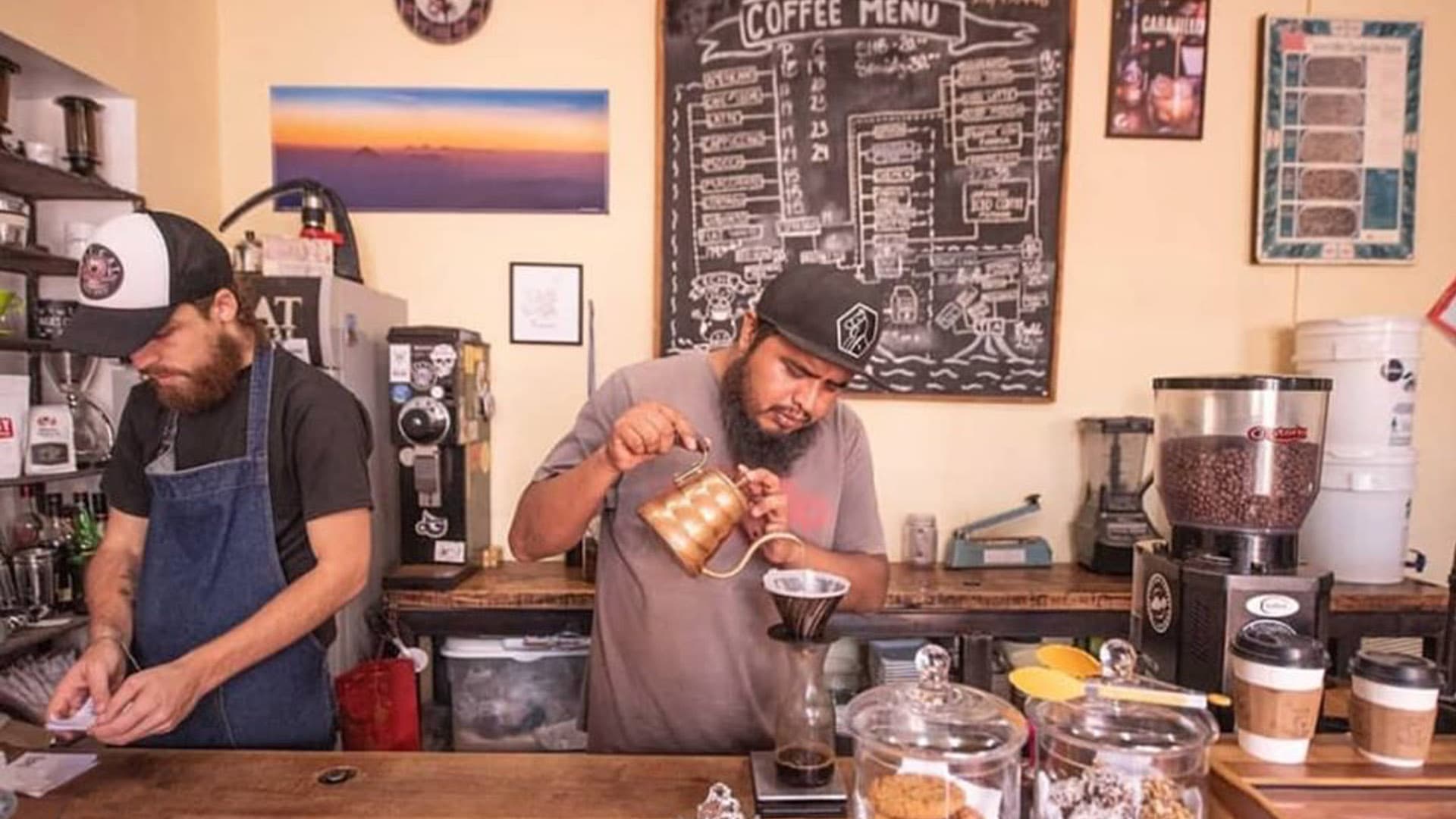 Barista preparing a pour-over coffee